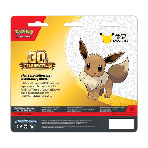 Pokémon TCG: 30th Celebration Eevee Card with 2 Booster Packs & Coin -Pre-Order