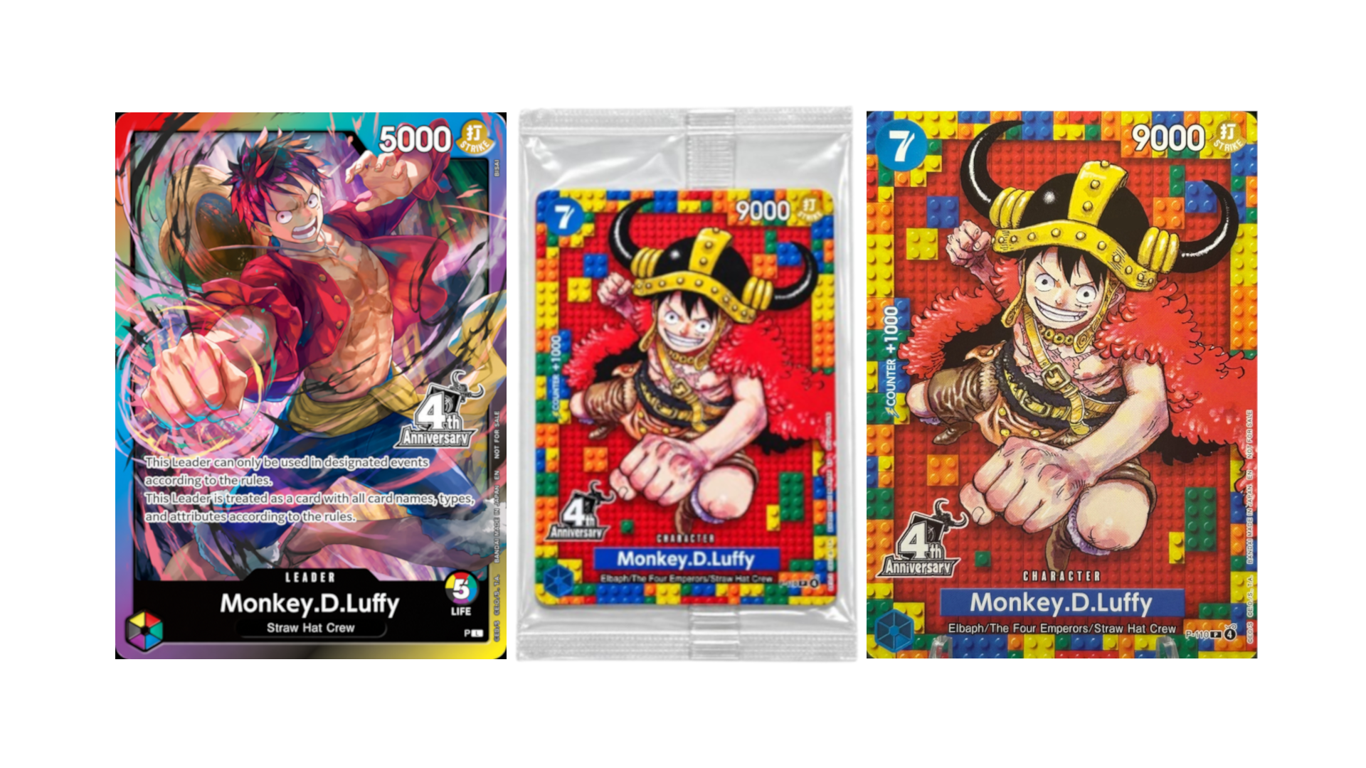 Monkey D. Luffy 4th Anniversary – P-110 Promo Card + Anniversary Leader Card – Sealed